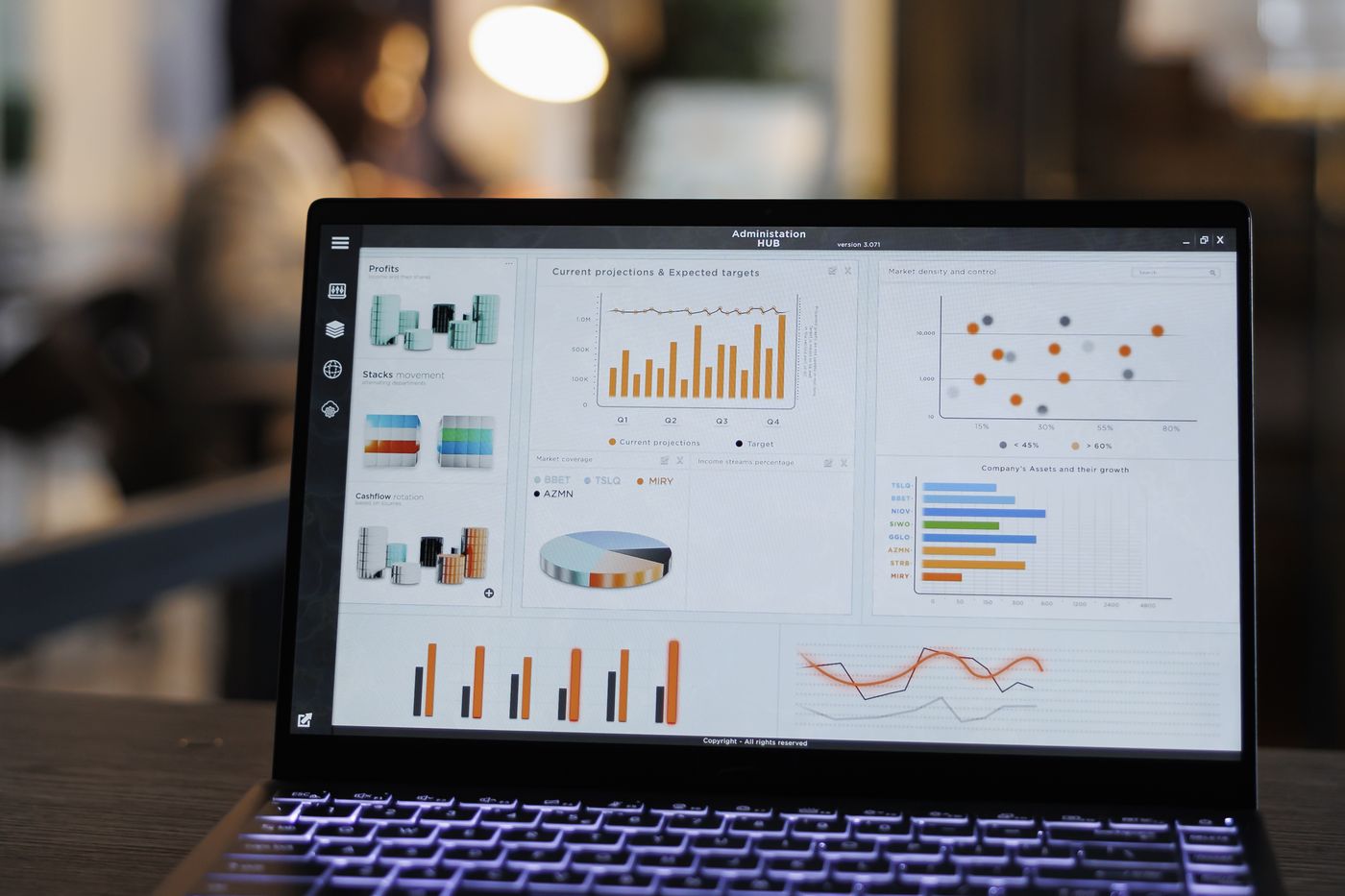 Marketing analytics charts on a laptop